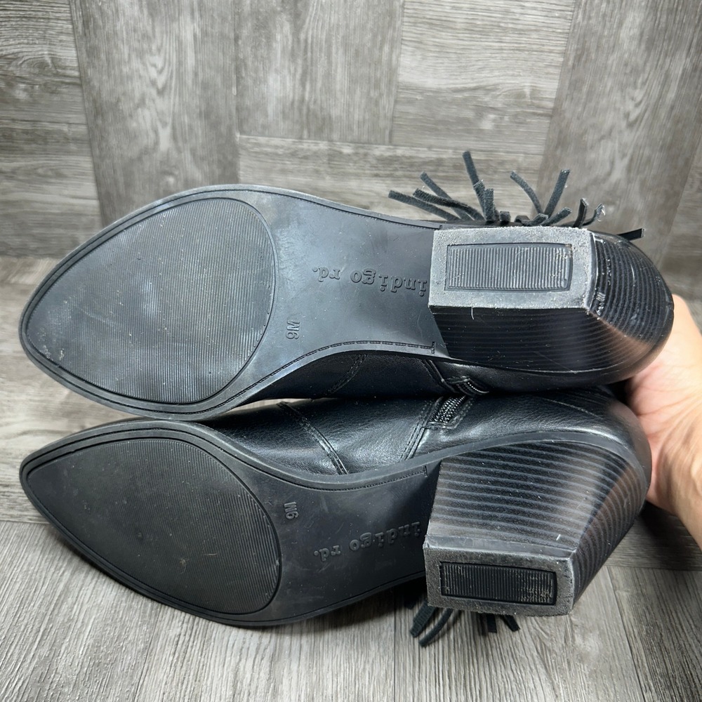 Indigo Rd Ankle Boots Womens 9 Black‎ Fringe Western Faux Leather Boho - Picture 8 of 12